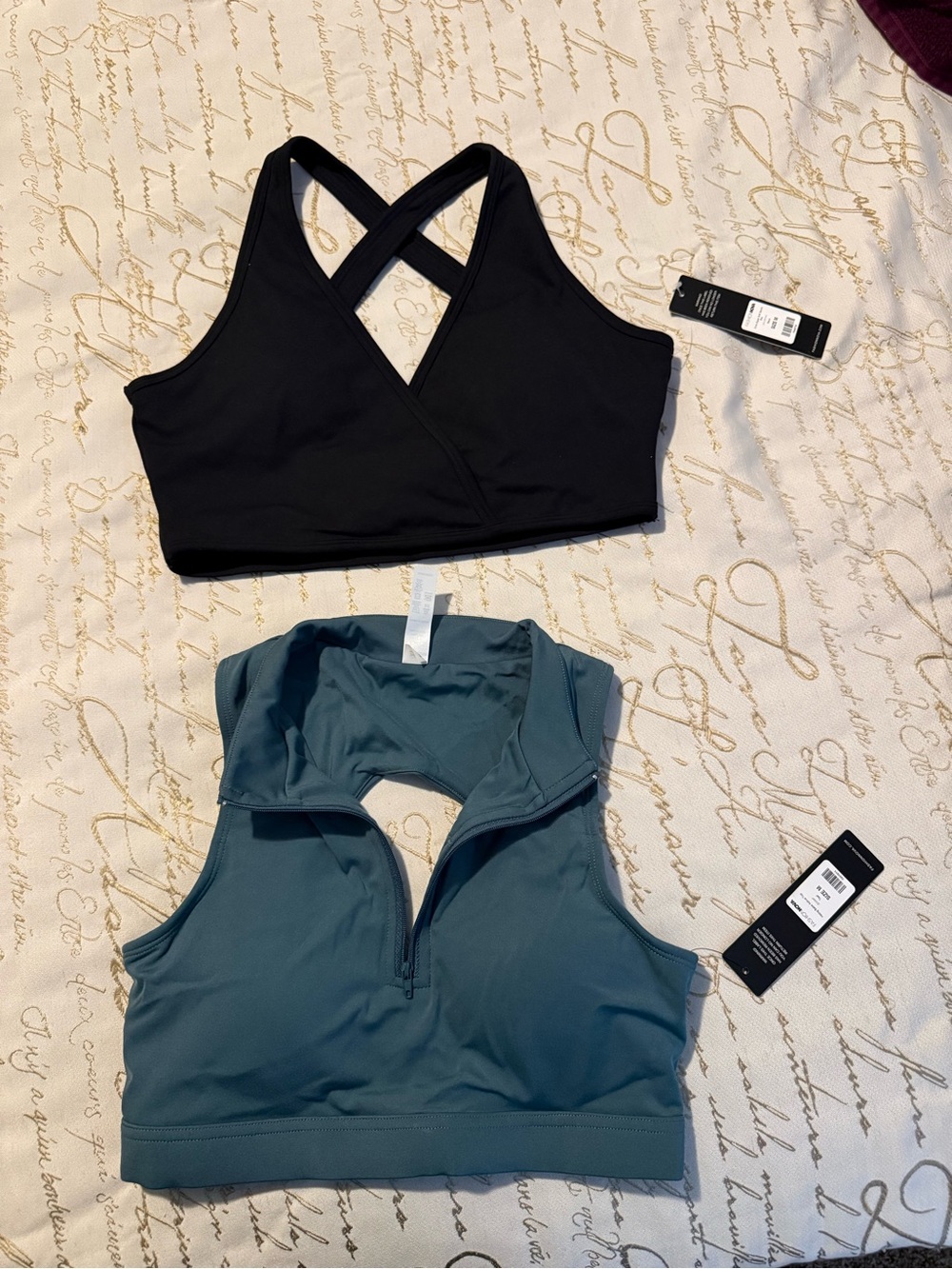Fashion Nova Black Crisscross Sports Bra & Teal Zip-Front Crop Sports Bra